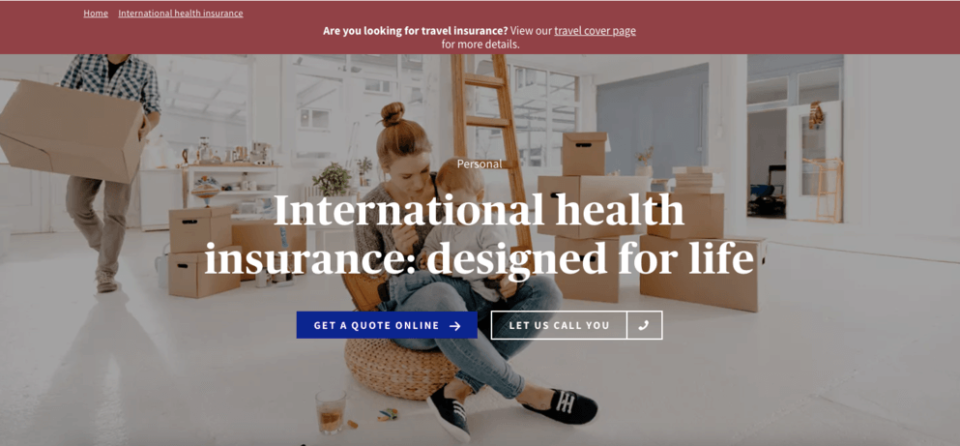 Axa health insurance landing page