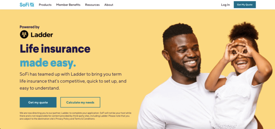 An insurance landing page made by SoFI