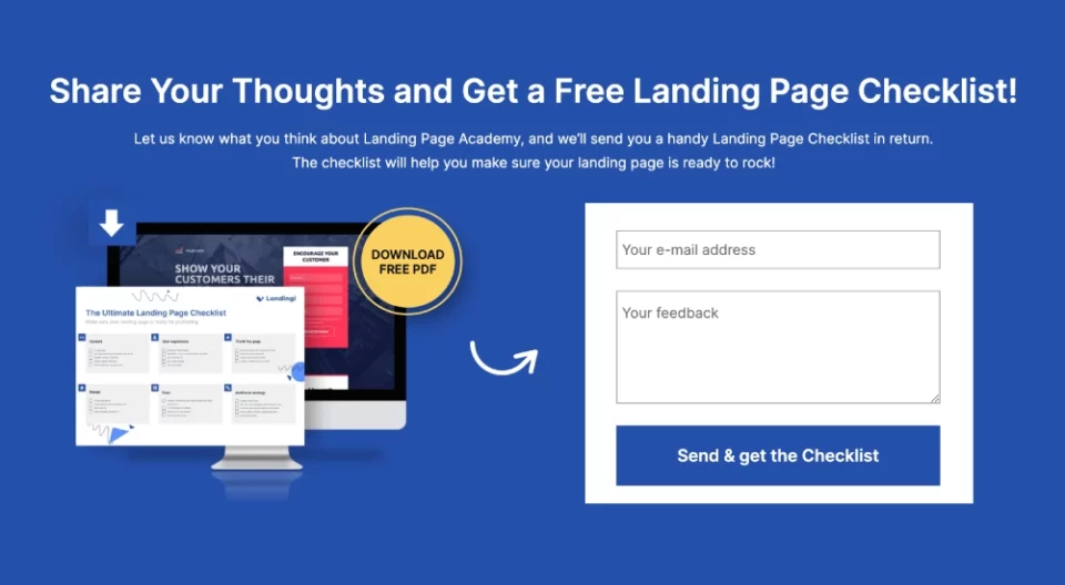 form and lead magnet offer on landing page