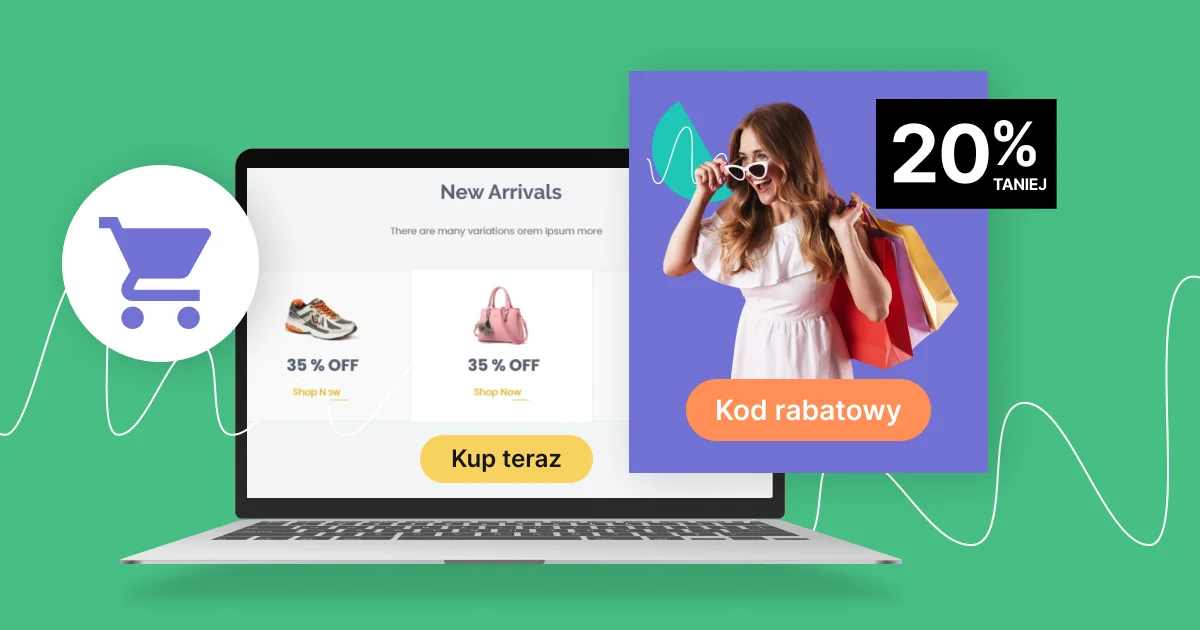 Symbole e-commerce – slider z promocją, oferty, przycisk CTA